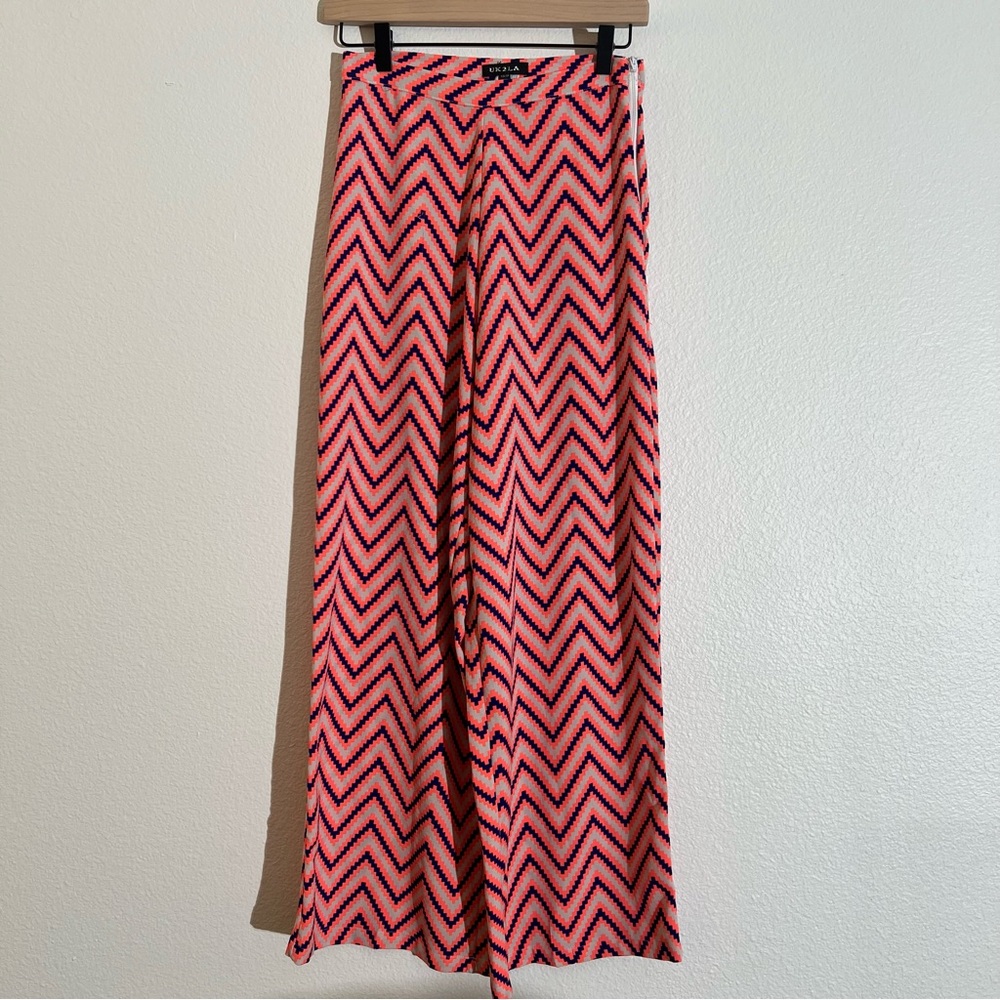 UK2LA High Rise Wide Leg Chevron Print Pink Blue Pants Size XS